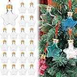 24Pcs 1.7oz Christmas Shot Glasses for Tree Ornaments - Clear Plastic Fillable Ornaments Booze Balls for Cocktails, Funny Friendsmas Party Decorations (Star)