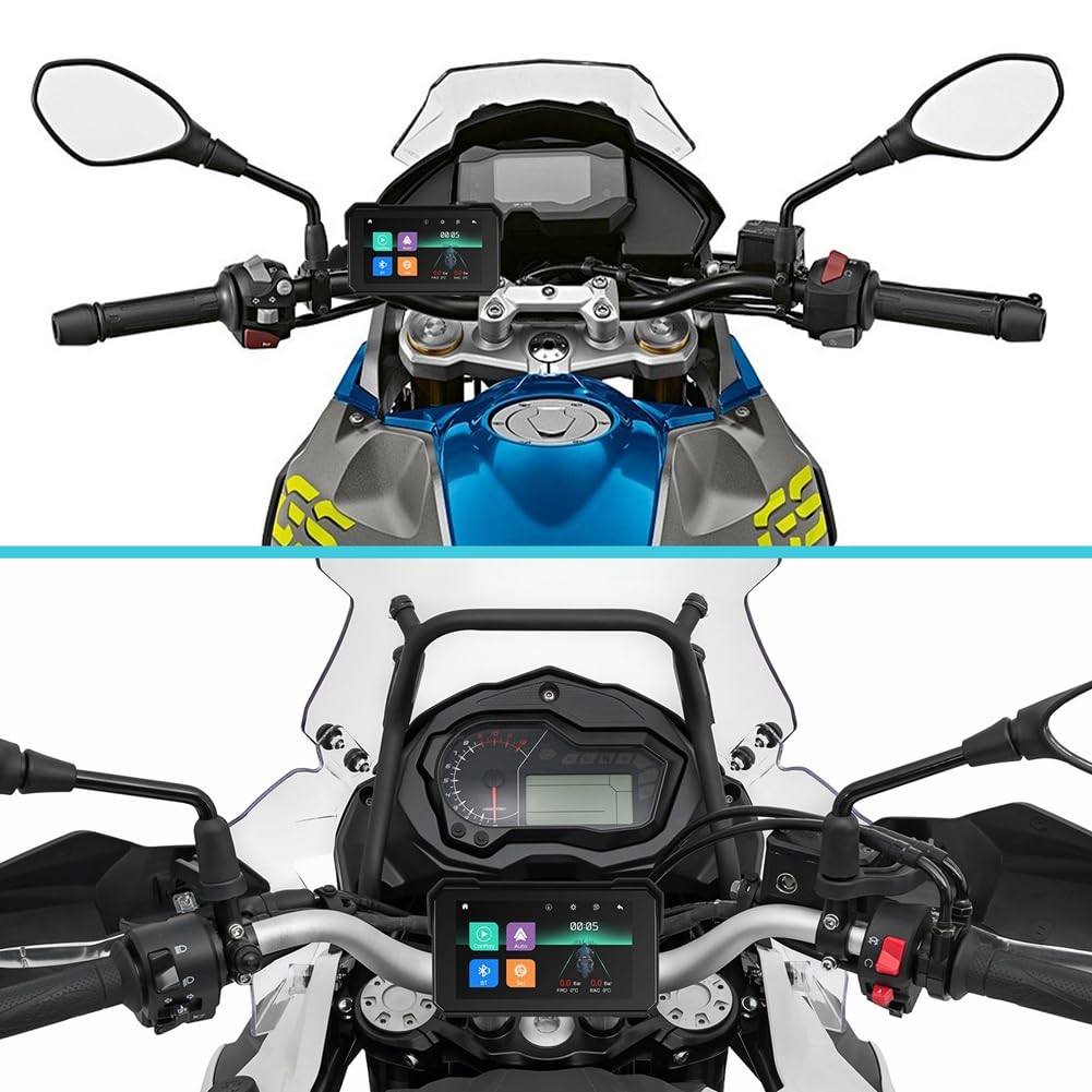 Schermo di Navigazione GPS Portatile per Moto da 5 Pollici, Wireless, Carplay, Android Auto, IP68, Display Impermeabile, Bluetooth