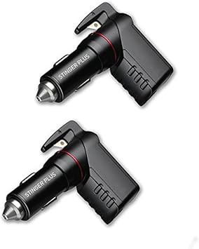 Ztylus Stinger Plus USB Emergency Escape EDC Tool Life-Saving Rescue Car Charger, Spring Loaded Window Breaker Punch, Seat Belt Cutter, Dual USB Ports 3.1A Max Output 2pcs