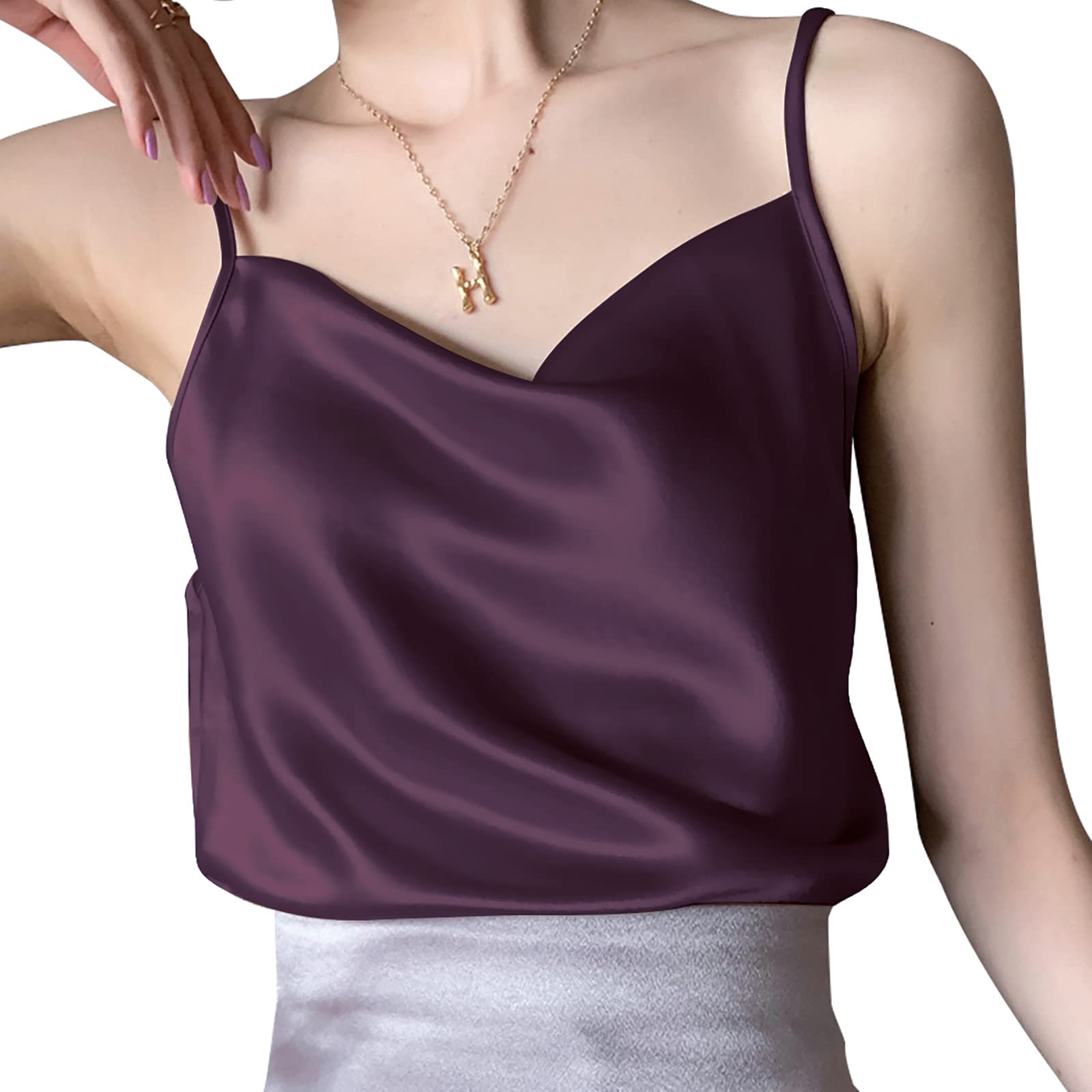 Miqieer Basic Women's Silk Tank Top Ladies V-Neck Camisole Silky Loose Sleeveless Blouse Satin Tank Shirt
