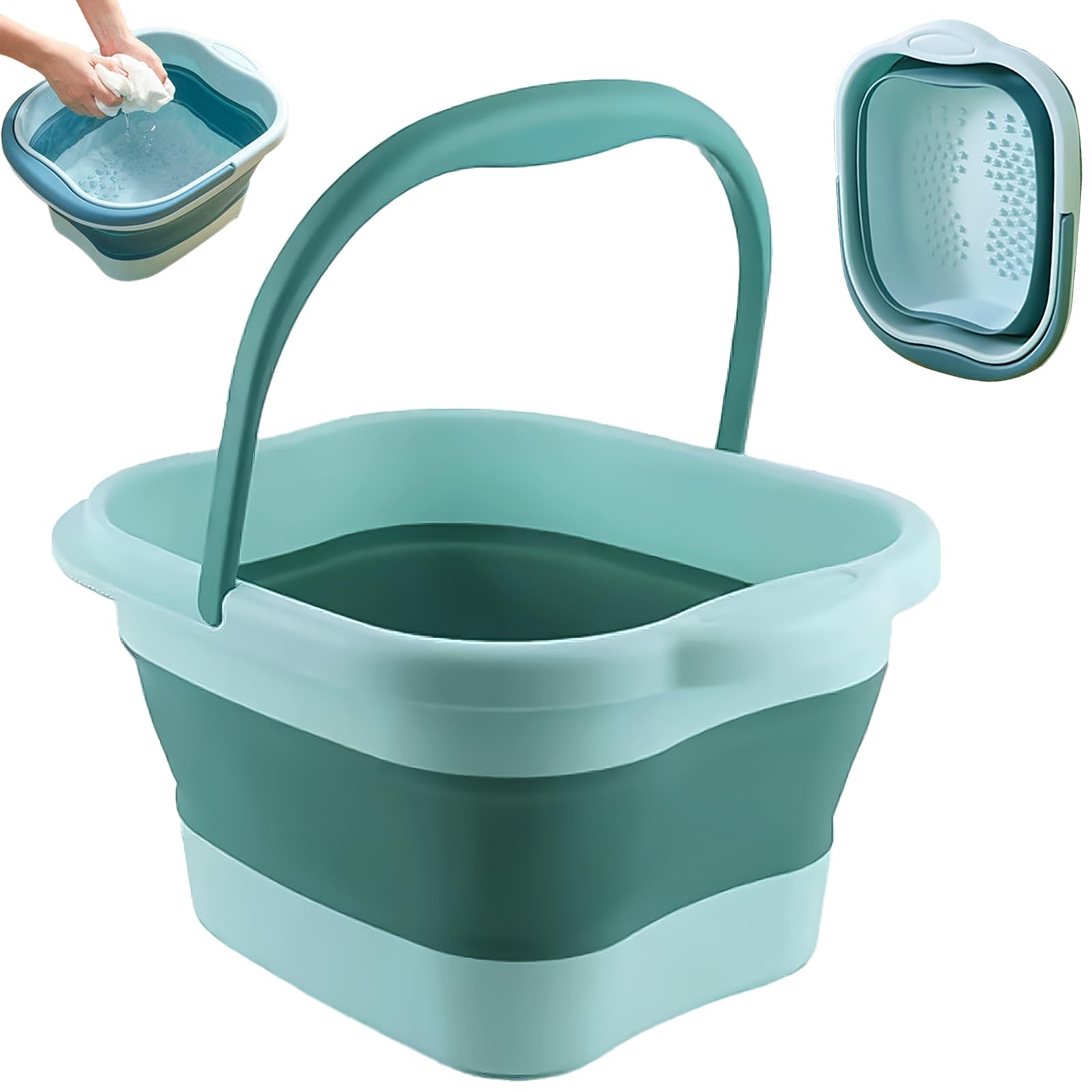Pediluvio Pieghevole,Vleuexe Bacinella Pieghevole Pediluvio Piedi,Vasca Pedicure,Vaschetta Pedicure, Maniglia di Trasporto,Pediluvio Idromassaggio Piedi Portatile Pieghevole,Lavaggio Auto,Verde chiaro