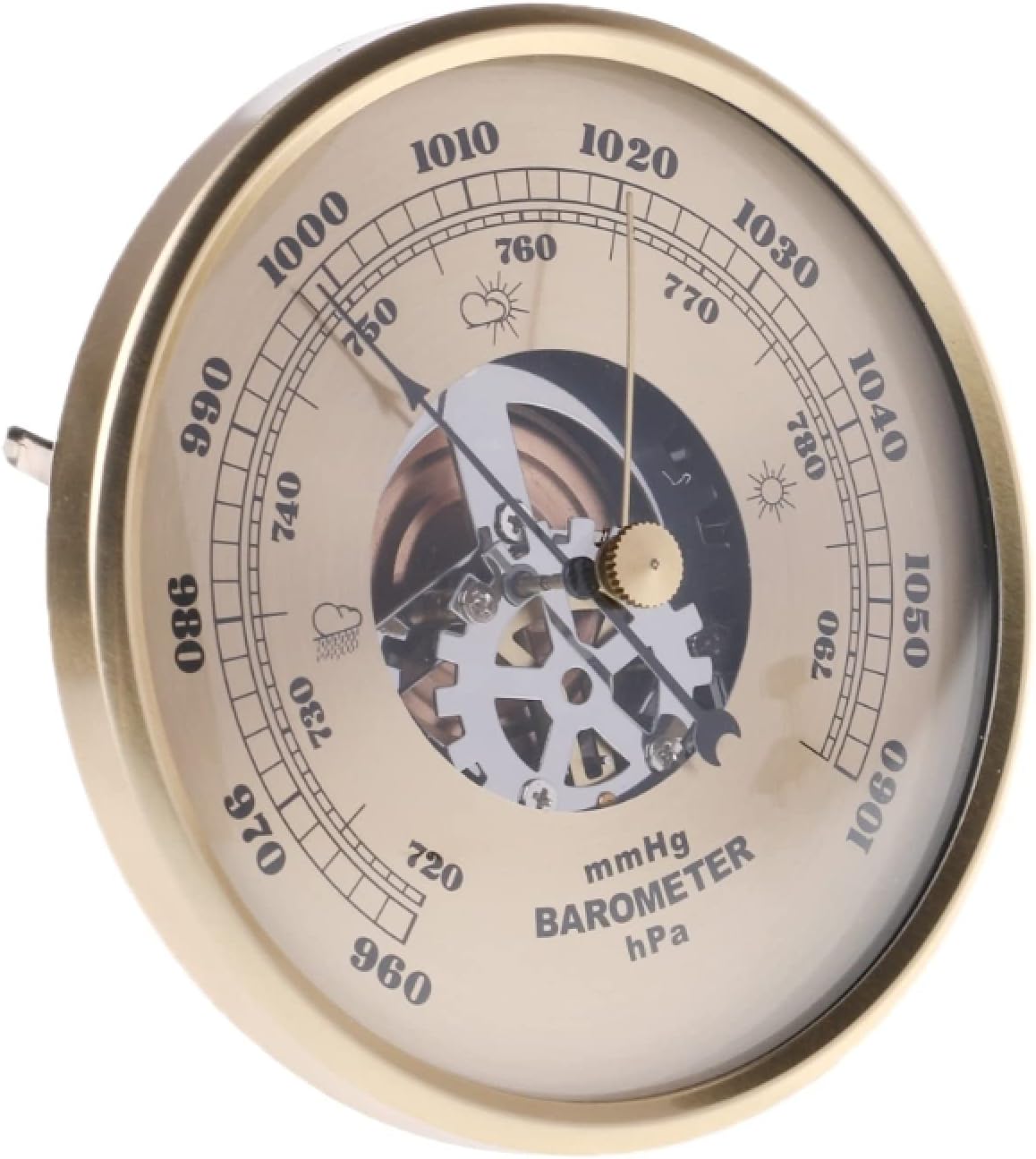 Barometer Dial Type Barometer Traditional Barometer Air Pressure Gauge for Ships Factories Wall Mounted Home Thermometer Hygrometer Weather Barometer Tools 960~1060hPa,Gold