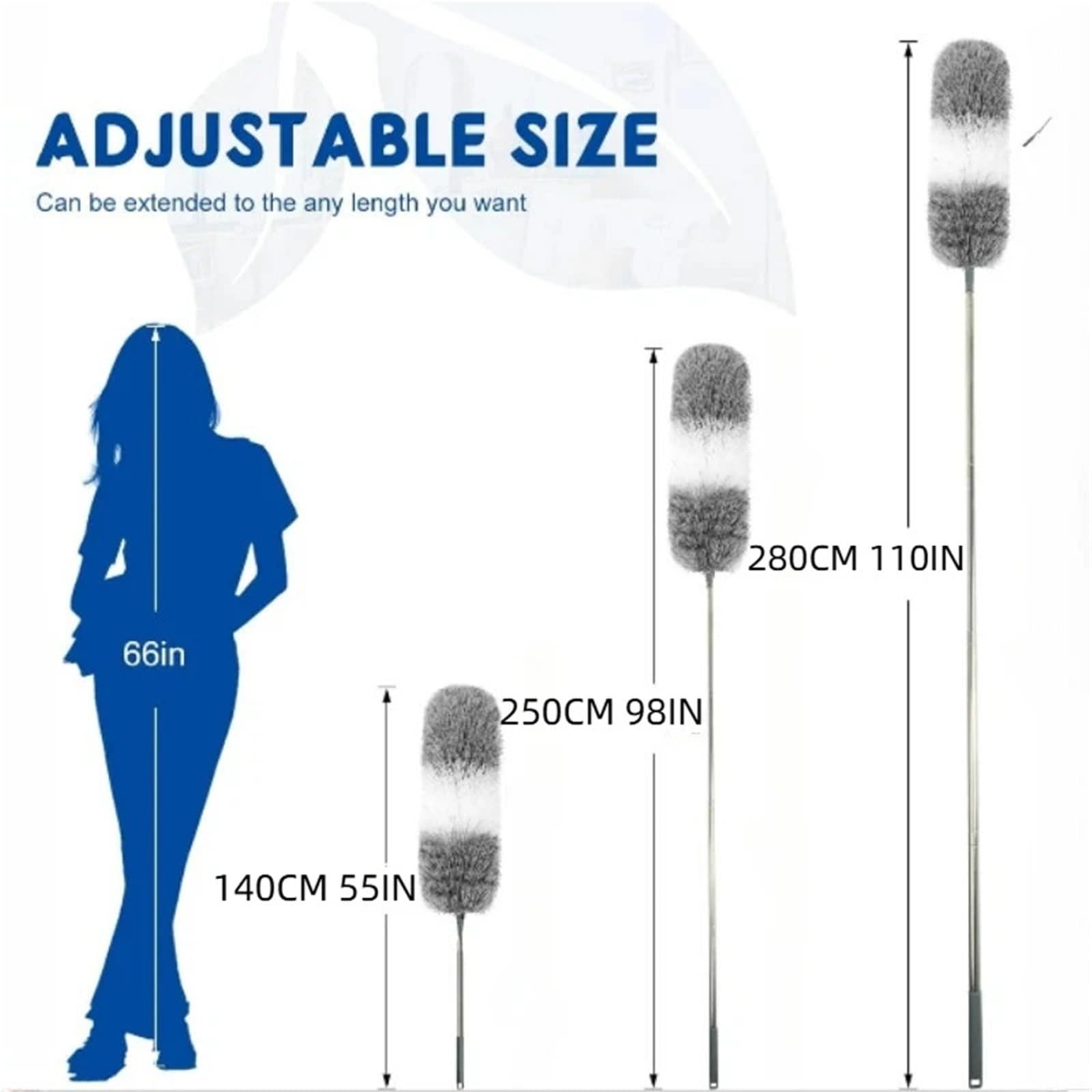 Staubwedel Staubwedelbürste, Mikrofaser-Staubwedel, ausziehbarer, gebogener Deckenreinigungsbesen, elektrostatischer Staubsammler for den Haushalt(Grey 140CM)