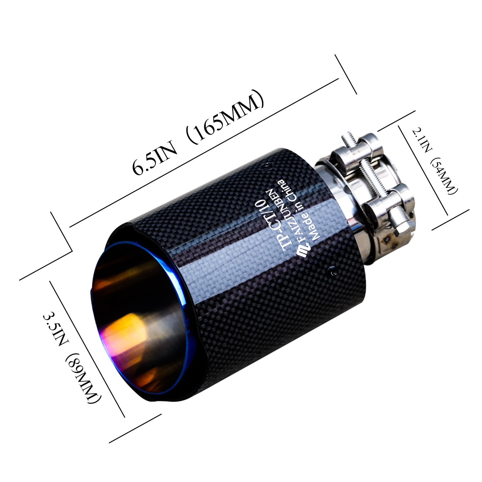 FAIZJUNBEN Roasted Blue Carbon Fiber Car Exhaust Tip 2.1 Inch Inlet 3.5 Inch Outlet - View #8
