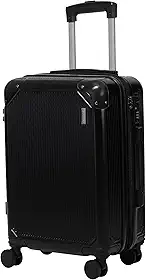 Mala de Viagem de BORDO com Zíper EXPANSÍVEL 10Kg Rígida Padrão ANAC com 4 Rodas duplas 360° Porta Copo Cadeado AntiFurto Leve Resistente Espaçosa (Preta)