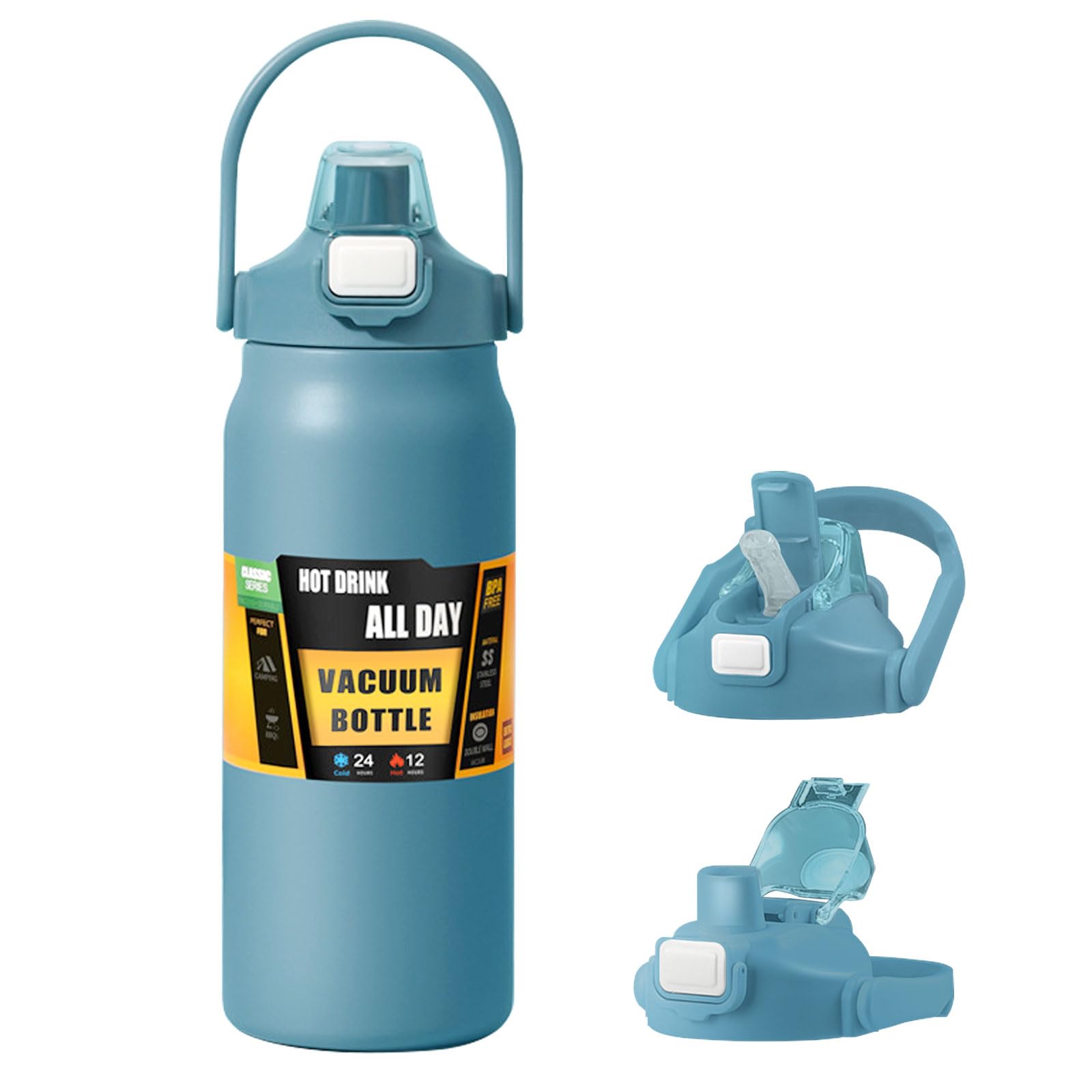 50oz /1500ml Insulated Water Bottle With Straw and Leakproof Lid, BPA Free Stainless Steel Wide Mouth Sports Water Bottle Cup With Portable Handle