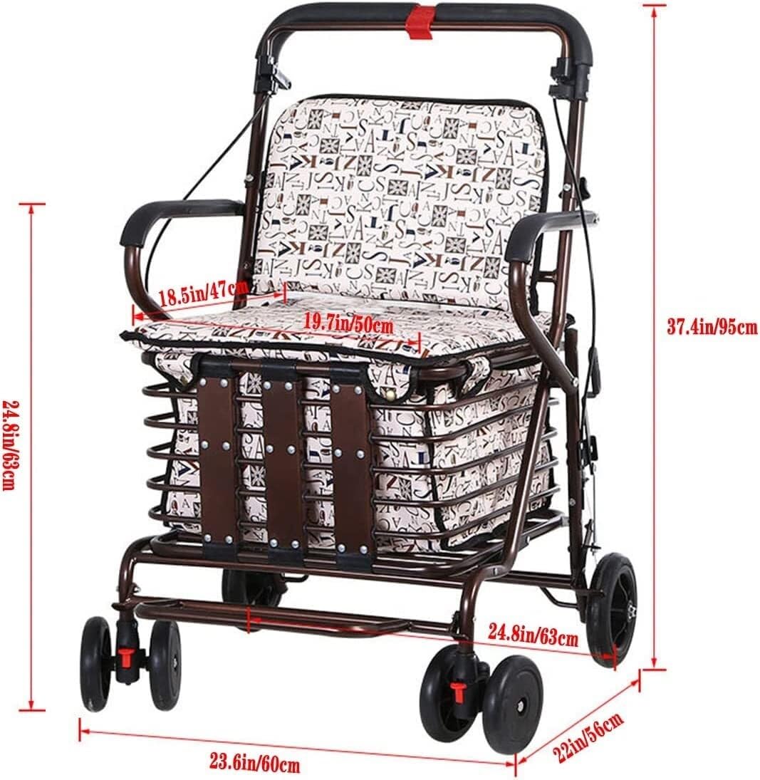 Carrello Spesa Carrello Deambulatore con Sedile E Ruote della Spesa Pieghevole per Anziani Rollator Portatile Leggero da Passeggio Carrelli Ruote | A