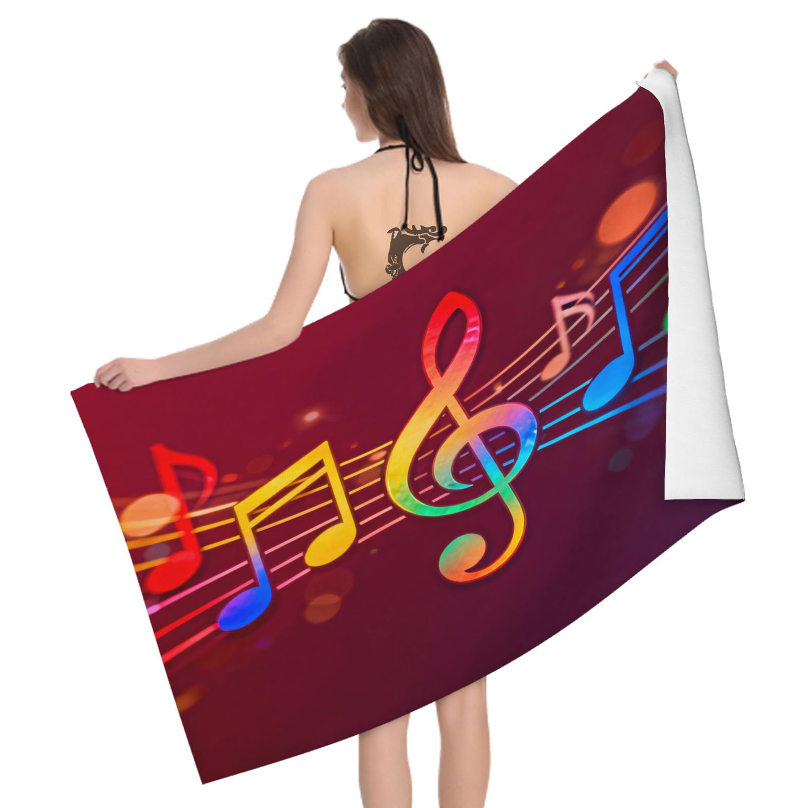 Leichong 3D Musical Note Beach Towel Large Microfiber Soft Quick Dry for Adults, Staff Bath Towel Lightweight Soft Absorbent for Travel Swimming Pool Sports, 80 x 160 cm