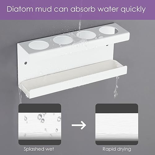 Miniatura 2 de Soporte para cepillo de dientes eléctrico montado en la pared, soporte para cepillos de dientes con 4 ranuras con plato de diatomita, soporte para