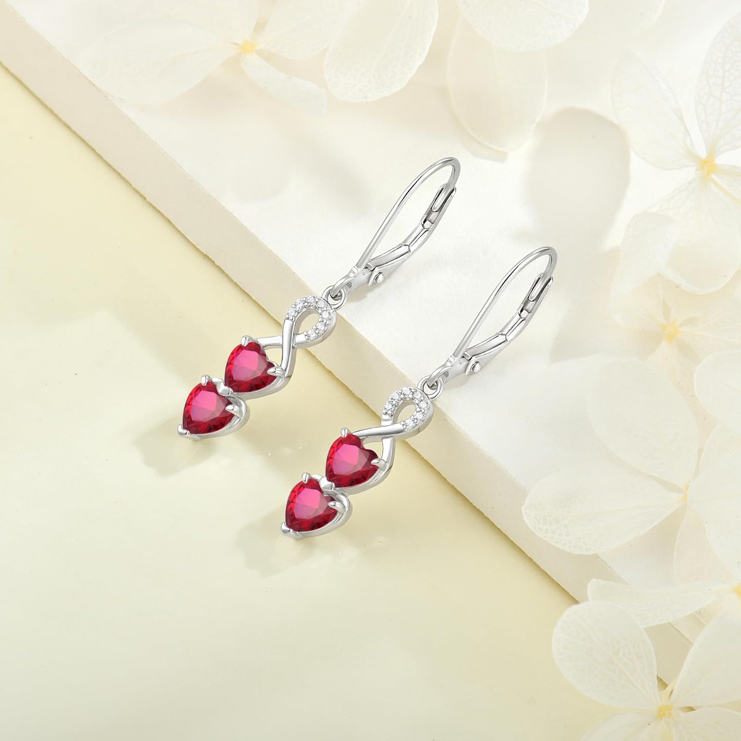Heart Drop Dangle Earrings 925 Sterling Silver Birthstone Infinity Leverback Earrings 5A Cubic Zirconia Jewelry for Women - Image 5