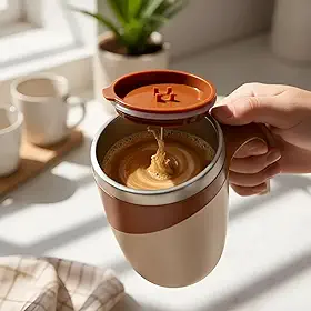 Caneca Mixer Automática 380ml com Tampa Misturador Elétrico para Café Shake e Whey