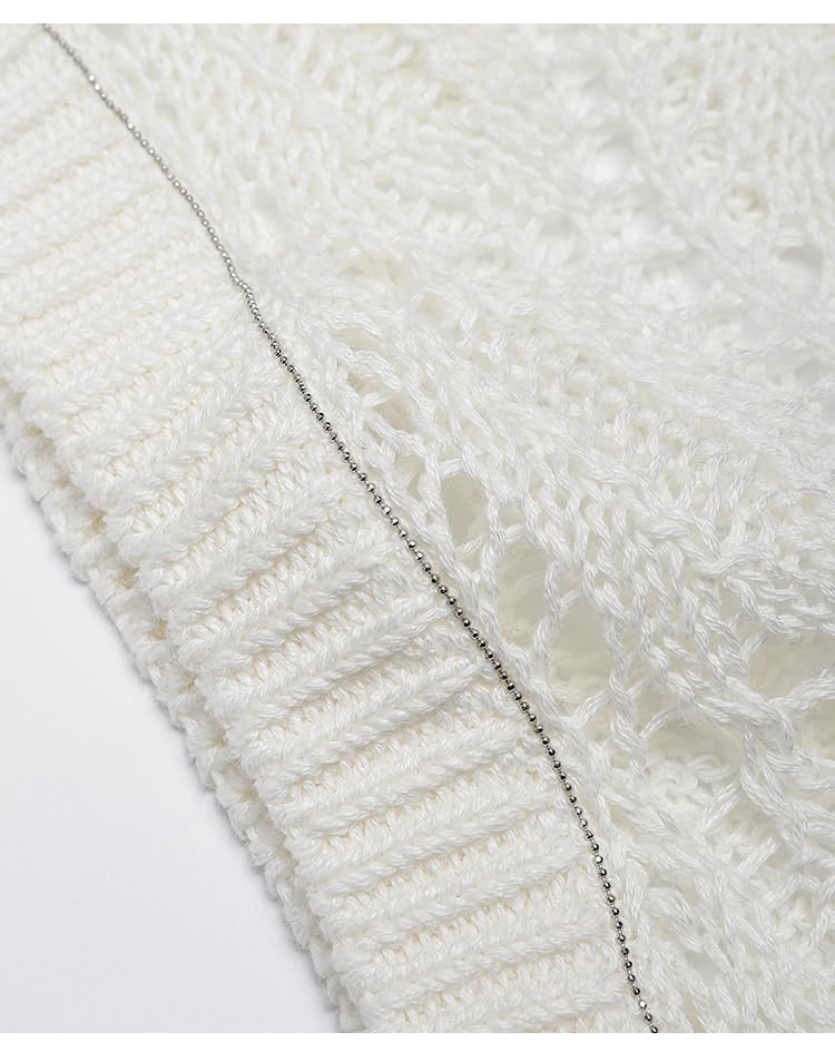 Crochet Knit Short Sleeve Sweater, Linen Blend,BC601 (US, Alpha, Large, Regular, Regular, Rice White)4