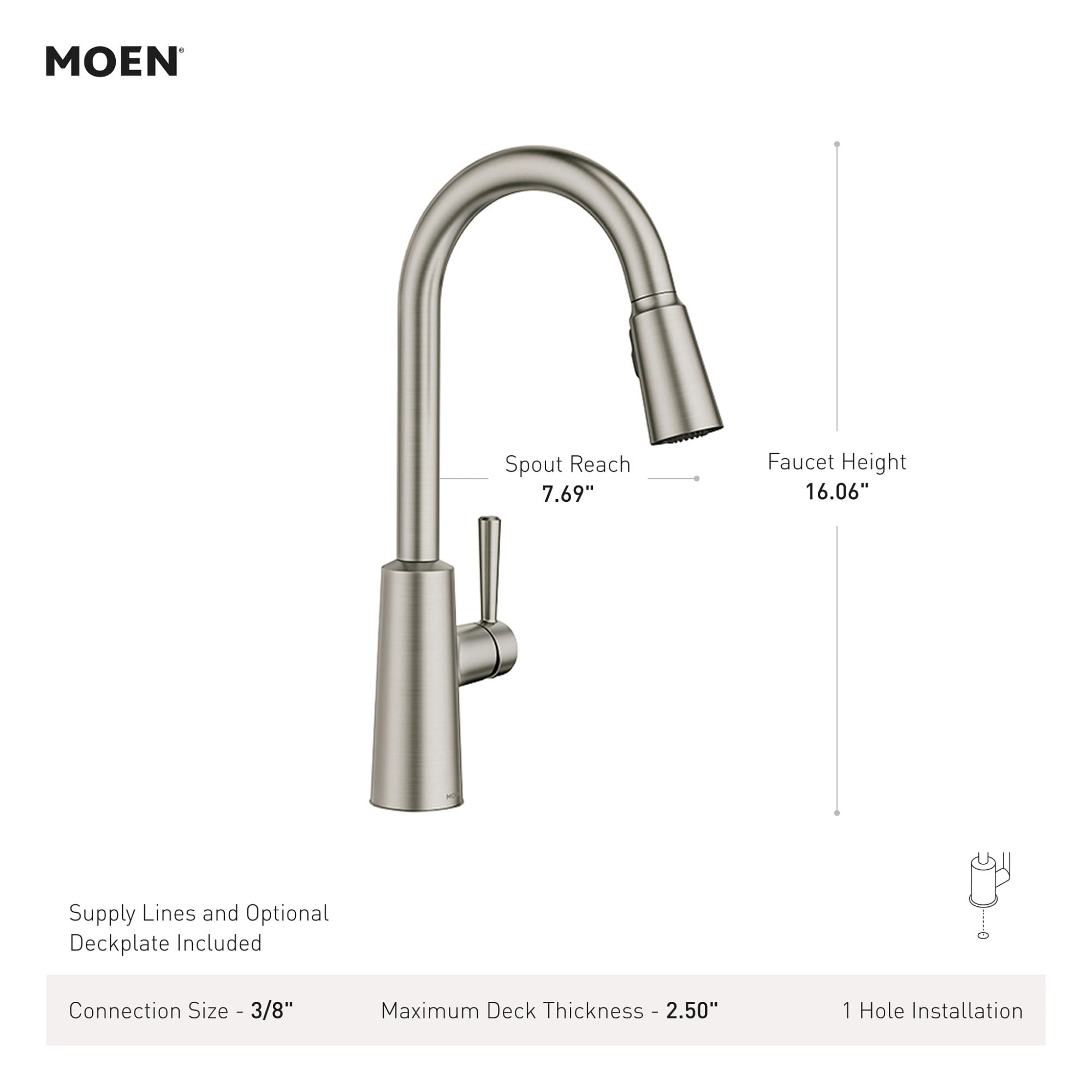 Moen Riley 7402C Küchenarmatur – Ein Griff, Power-Boost Reinigung, Reflex-Docking Sprühkopf, Verchromt, Für Einlochmontage