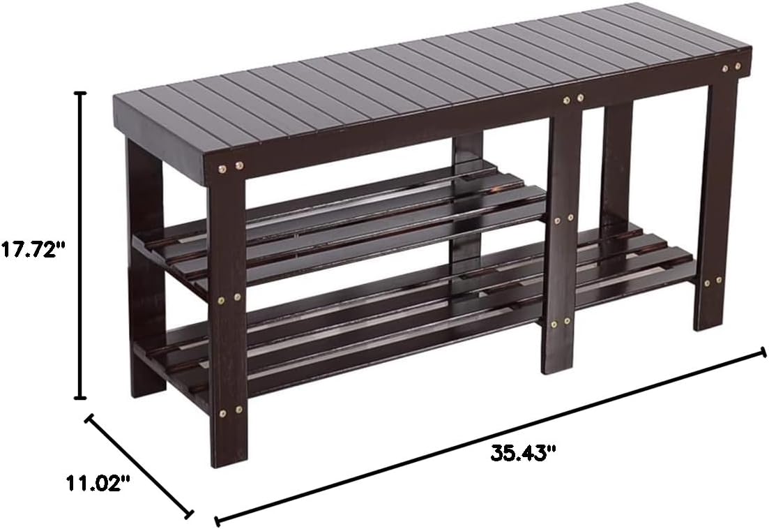 Bamboo Shoe Bench, Entryway Shoe Bench with Storage, 3-Tier Shoe Rack Bench with Boots Storage,Industrial Shoe Organizer for Entry