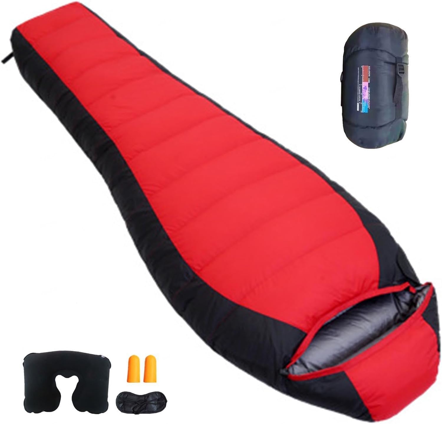 シュラフ 冬用 ホワイトダックダウン90% 撥水 圧縮可能 -15℃耐寒 、 寝袋 夏用 トラベルピロー アイマスク 耳栓 収納袋付