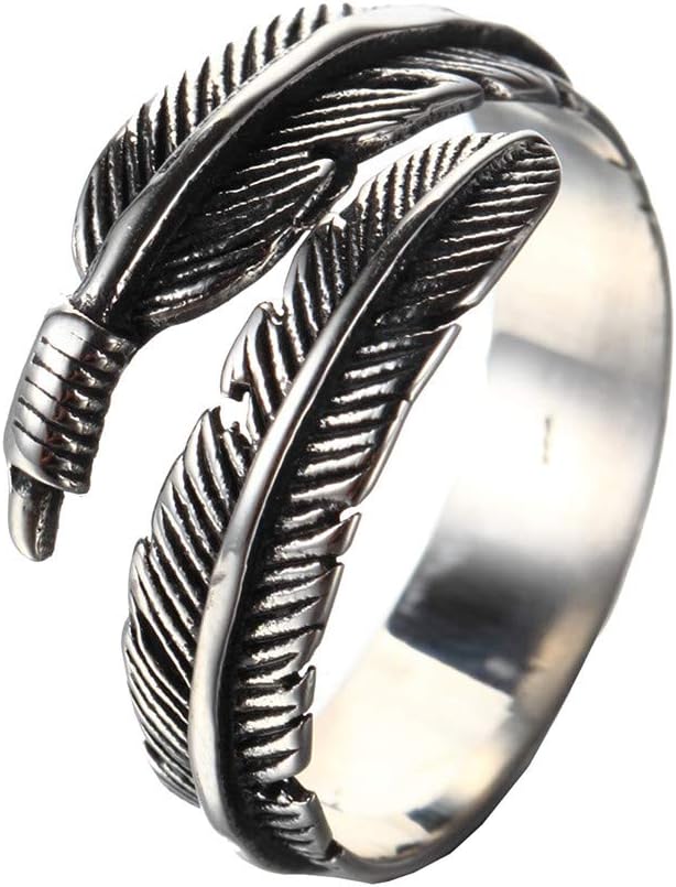 Unisex Men's Women's Stainless Steel Ring Vintage Feather Wrap