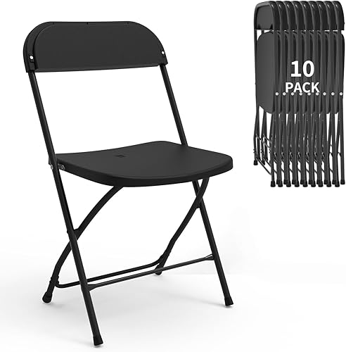 Miniatura 11 de SHGJ&SOFT Juego de 4 sillas plegables, asiento y respaldo de plástico, silla con marco de metal negro, adecuada para interiores y exteriores, 2-Negro