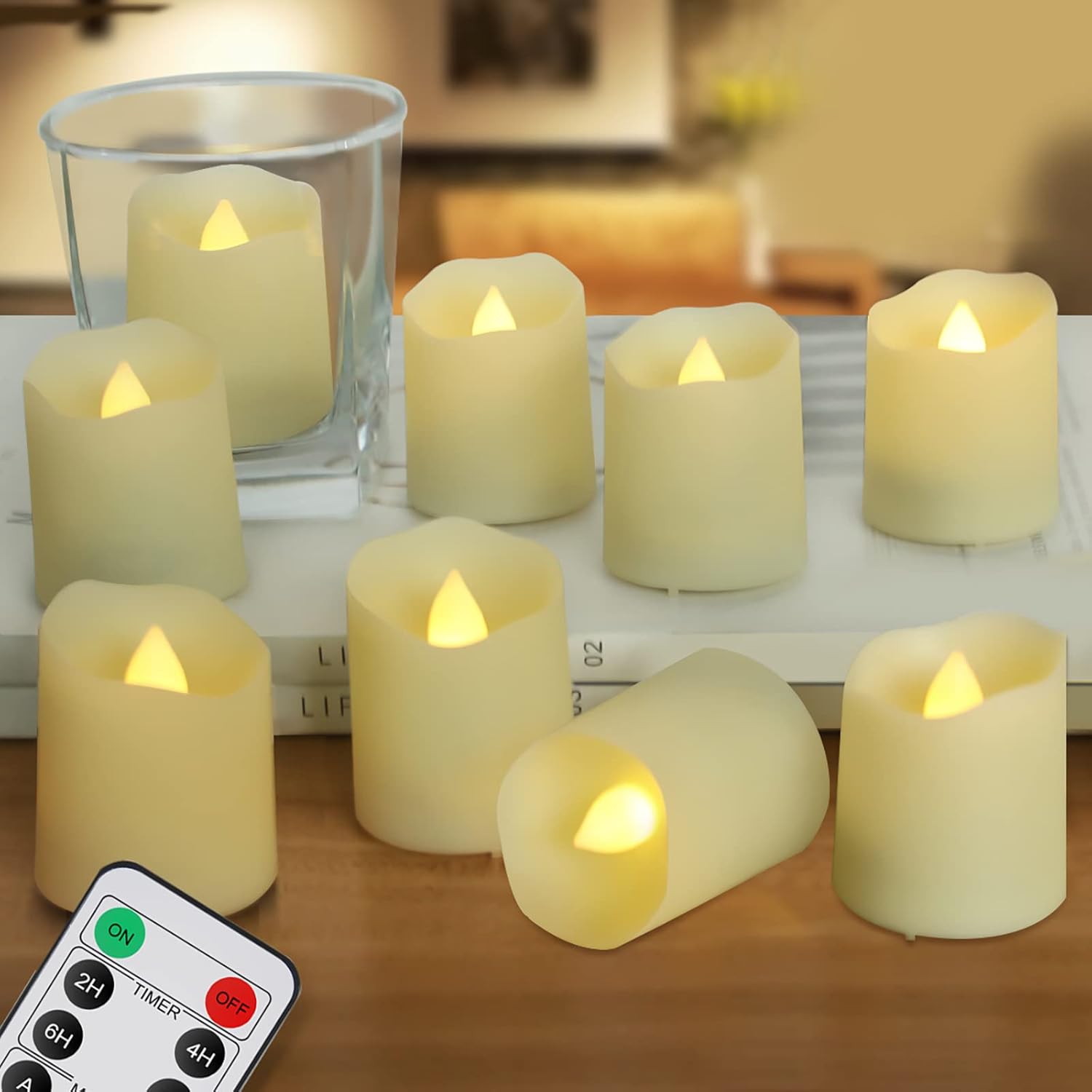 Battery Operated Tea Lights Candles with Remote Flameless Votive Candle with Timer LED Tealights Flickering Candles Unscented LED Realistic Tealight, Fake Candles Tea Light 200 Hours - 9 Set x 1.8
