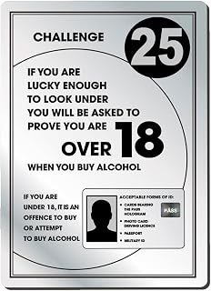 Challenge 25 Sign Silver A4 297 x 210mm Alcohol Law Sign Pub Bar Restaurant