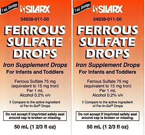 Ferrous Drops Iron Supplement Peppermint Flavor Generic for Enfamil Fer-in-Sol Iron Supplement Drops for Infants, Toddlers & Children Measuring Dropper Included 50 ml per Bottle Pack of 2