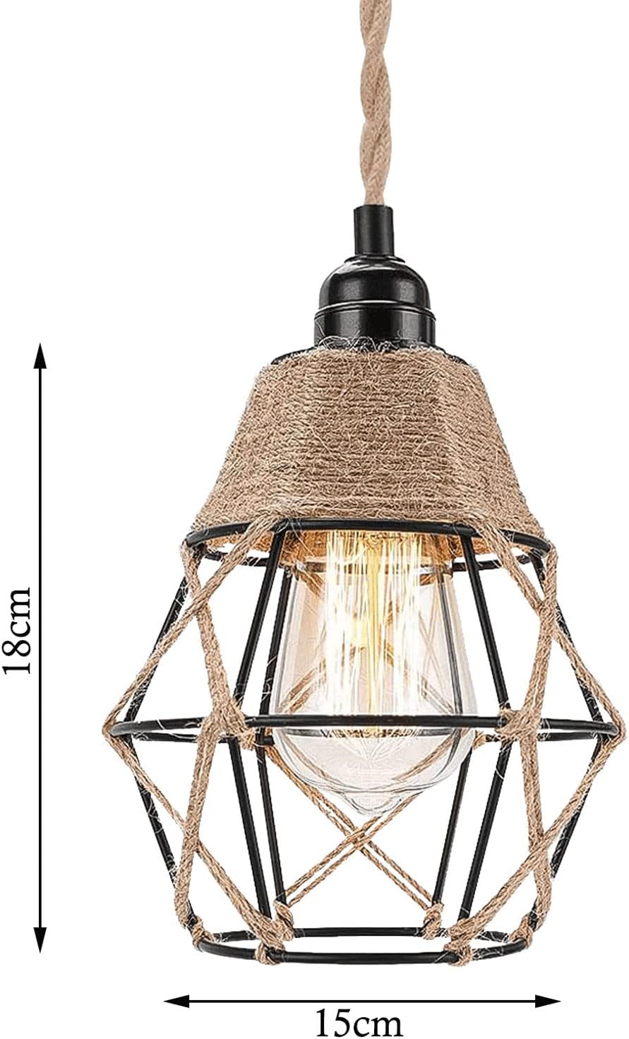 Vintage Boho Lamp Shades Rustic Industrial Woven Pendant Light Wall Sconces Lampshade Metal Bulb Guard Cage for Hanging Pendant Replacement - Hemp Rope Mini Wire Cage Farmhouse Light Fixture