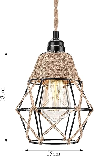 Miniatura 8 de Lámparas vintage bohemias, rústicas, industriales, tejidas, colgantes, apliques de pared, pantalla de metal, jaula de protección de bombilla de