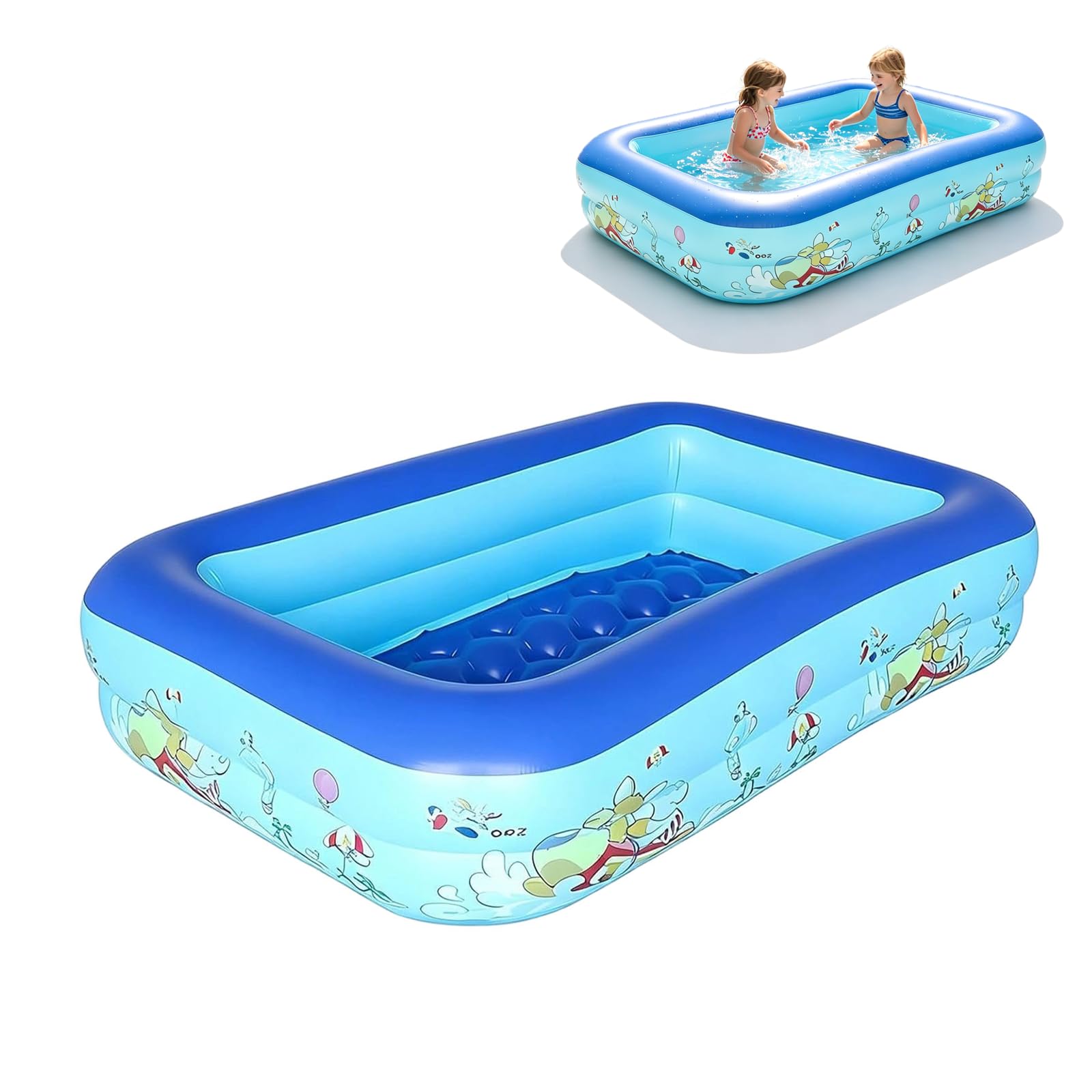 Inflatable Pool - Rectangular Thickened Oversized Family Water Pool with Marine Anima,Easy Inflatable Portable Swimming Pools for Backyard Indoor Outdoor Garden Lawn Party Use