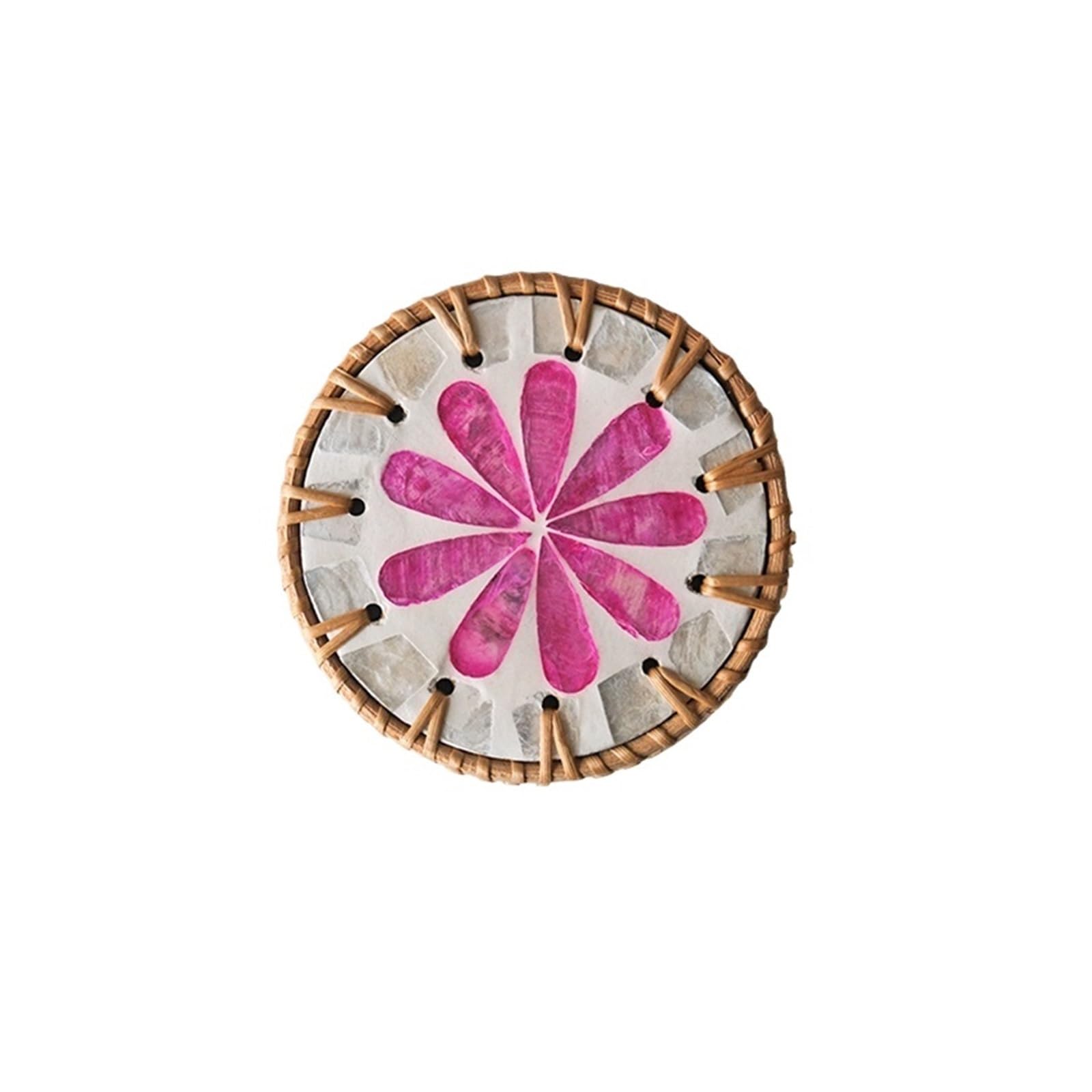 1pc Seashell Art Coaster Rattan Flower Pattern Table Coasters Artistic Placemat 10cm(H)