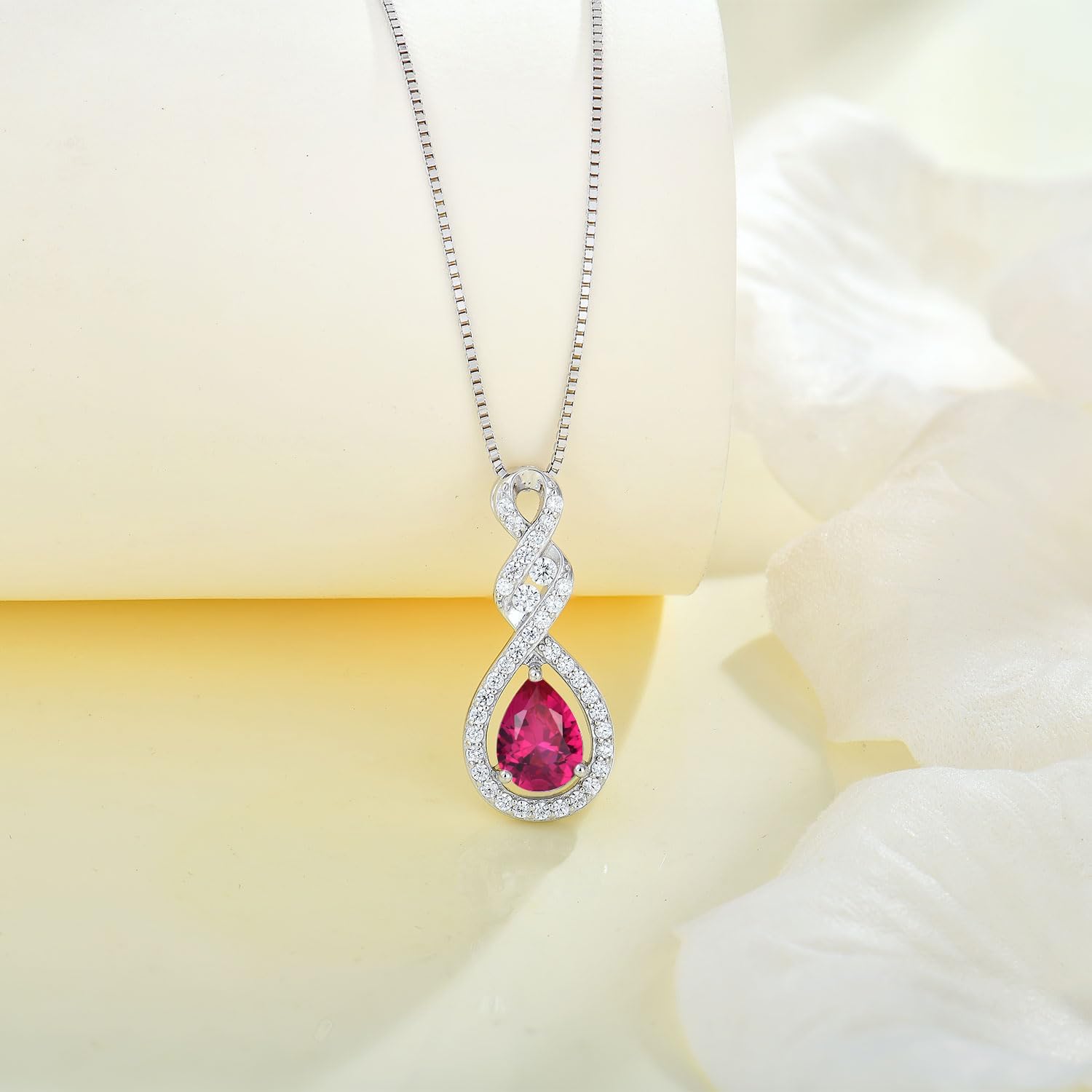 Women Infinity Necklace 925 Sterling Silver Twist Teardrop Birthstone Pendant with Chain 5A Cubic Zirconia Jewelry for Her - Image 4