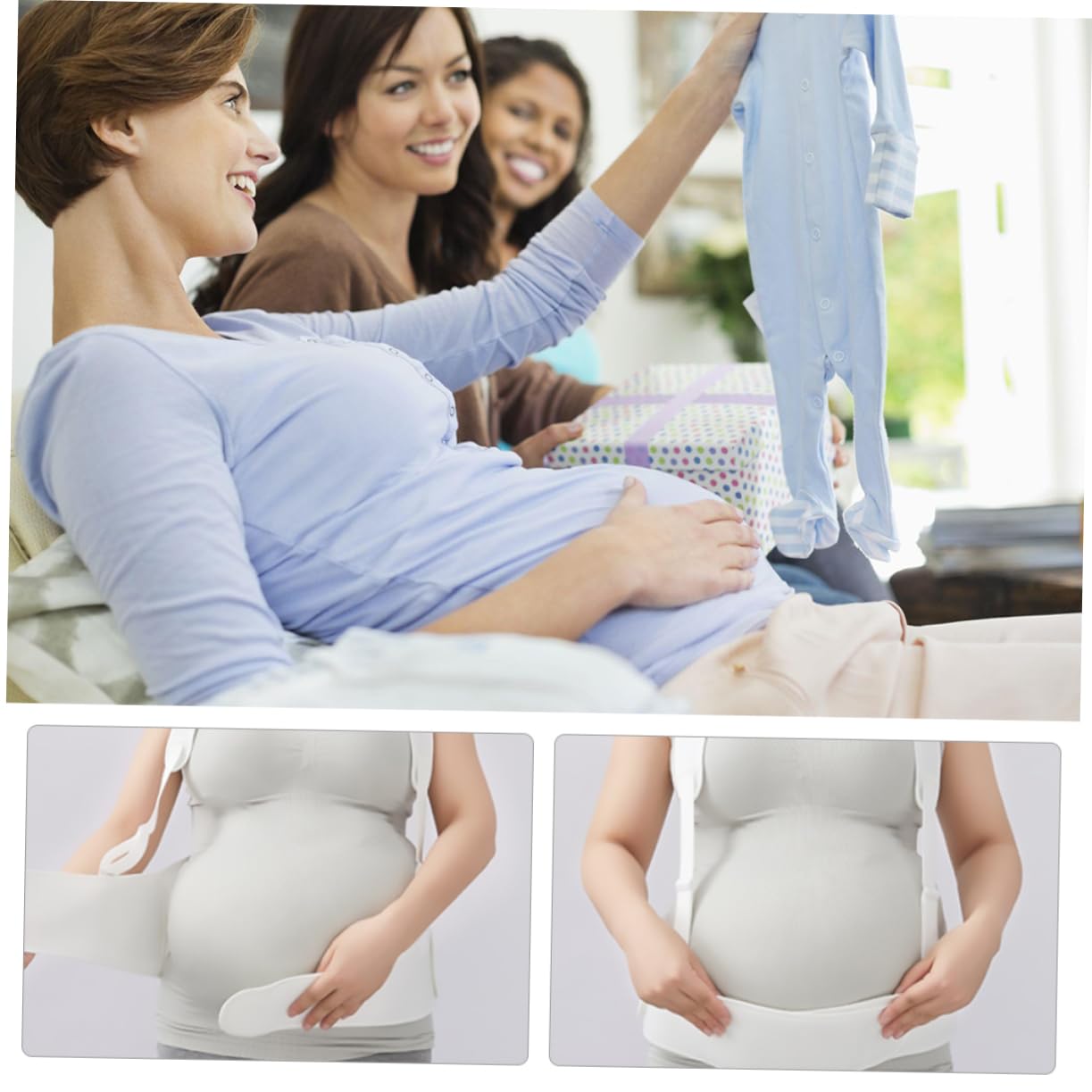 Maternity Support Band Pregnancy Belly Support Belt Shoulder Straps Elastic Breathable for Comfort
