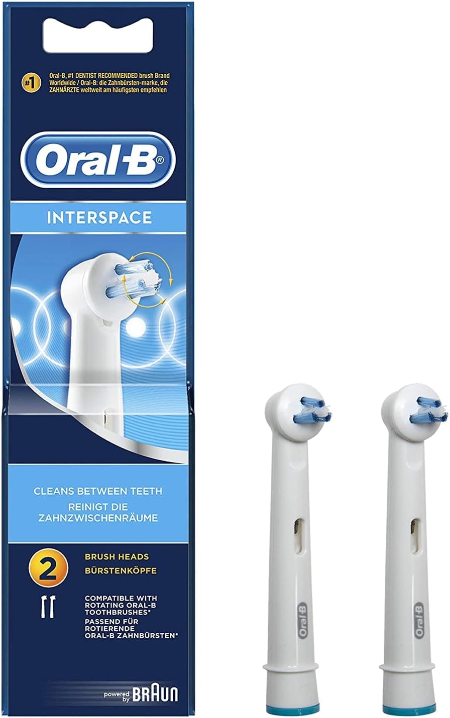 OralB Interspace Electric Toothbrush Head, Deep Plaque Remover, Pack of 2 Toothbrush Heads, Cleans Between Teeth, White