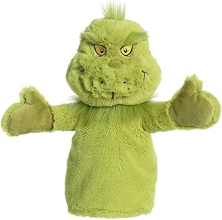 AuroraÂ® Whimsical Dr. Seussâ„¢ Grinch Hand Puppet Stuffed Animal - Magical Storytelling - Literary Inspiration - Green 10 Inches