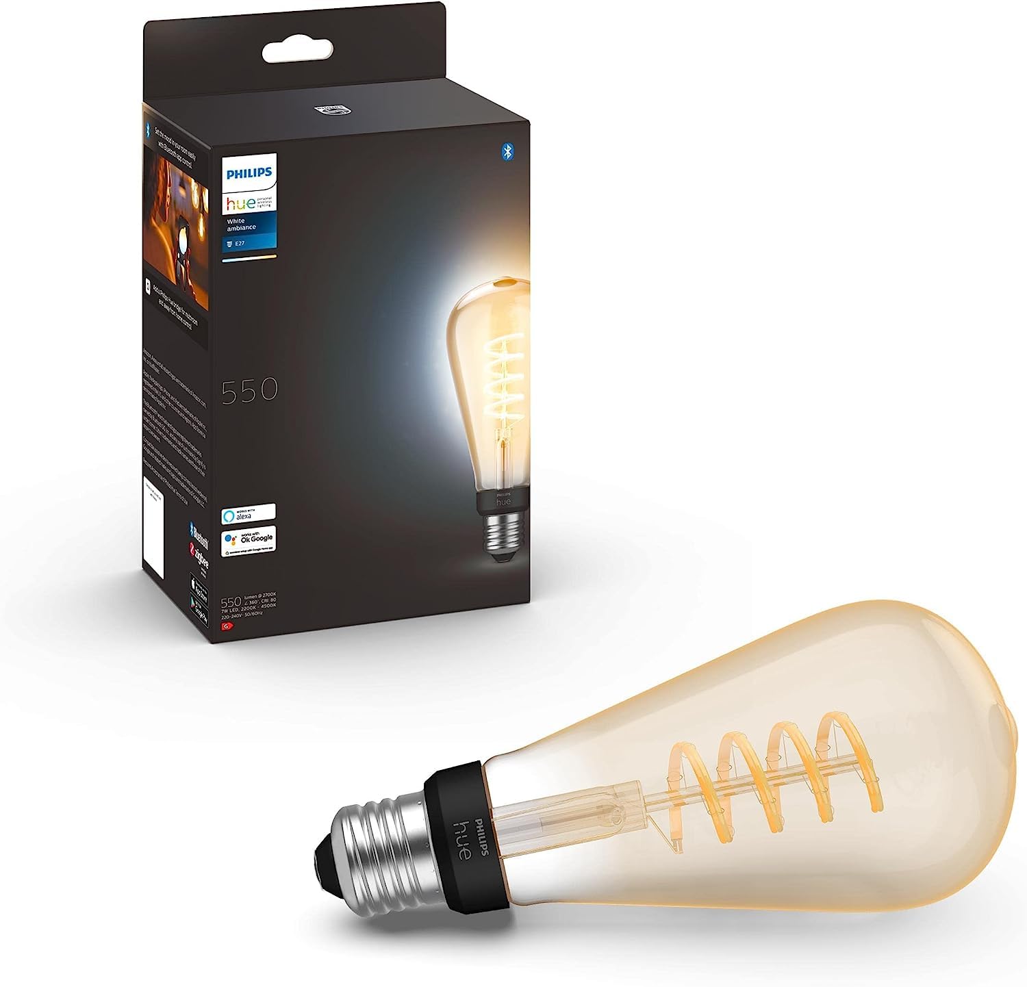 Philips Hue Philips Hue White Ambiance Filament ST72 Giant Smart Light Bulb [E27 Edison Screw] with Bluetooth. Works with Alexa, Google Assistant and Apple Homekit