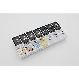 7 Day Weekly Pill AM PM Organizer, ShysTech Large Pill Case Pill Box for Pills/Vitamin/Supplements/Medication (Separable, Small Black/White)