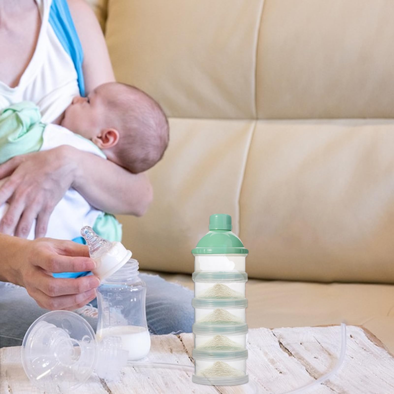 Dosificador de leche en polvo, apilable, hermético, 5 compartimentos
