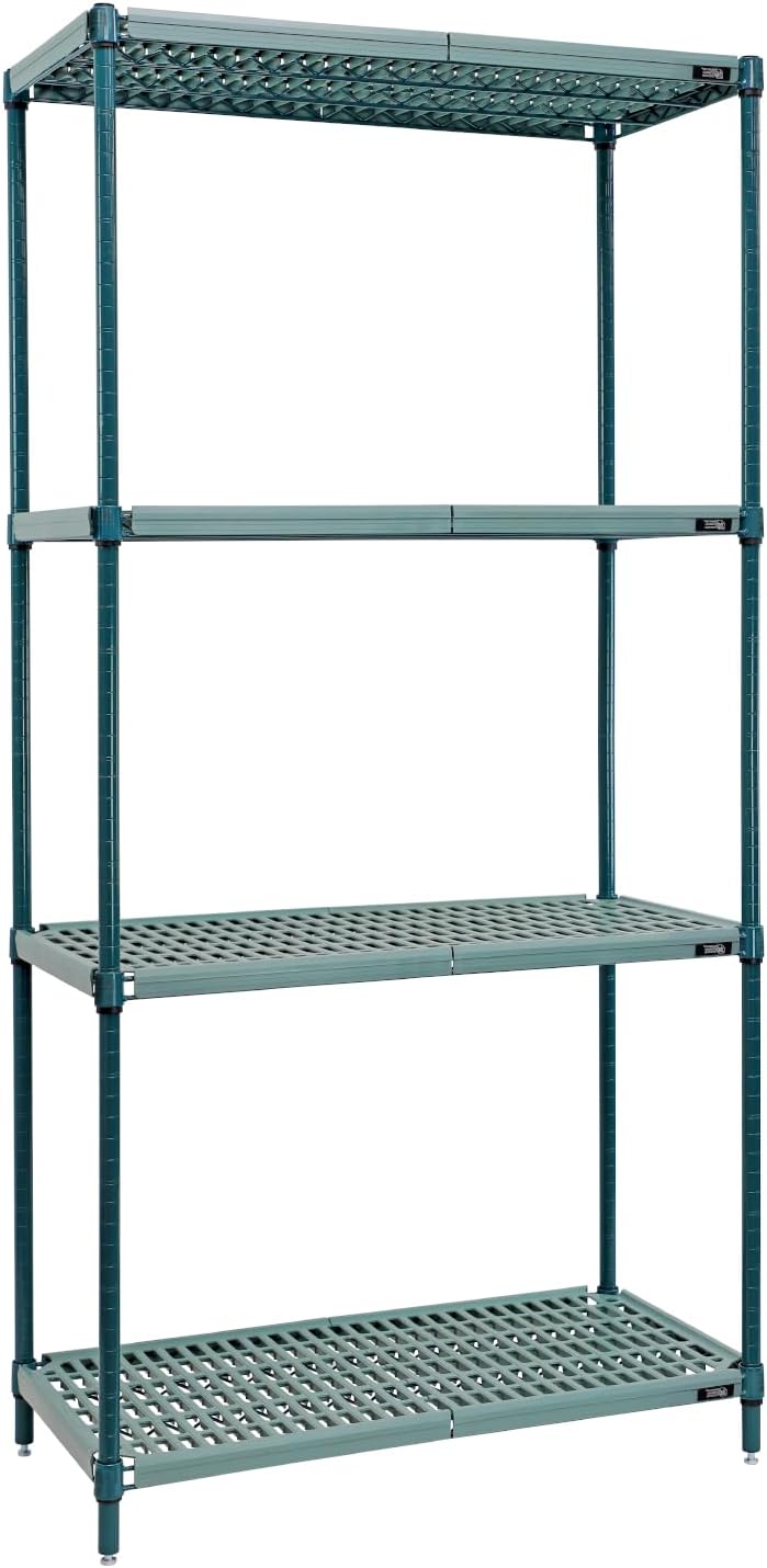 QUANTUM STORAGE SYSTEMS RPWR72-2430E Heavy Duty Vented Metal Post Plastic Mat Shelves Blue Epoxy 4 Shelves 72" H x 30" W x 24" D
