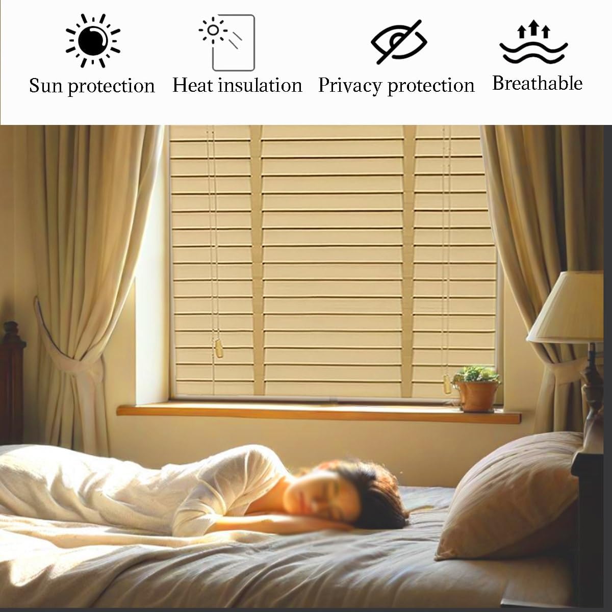 Horizontal Blinds for Window, Cordless Interior Window Shade Custom Size W 13-75",H 20-90", Blackout Wooden Blinds for Home, Room Darkening Privacy Curtain Shutters(Brown)