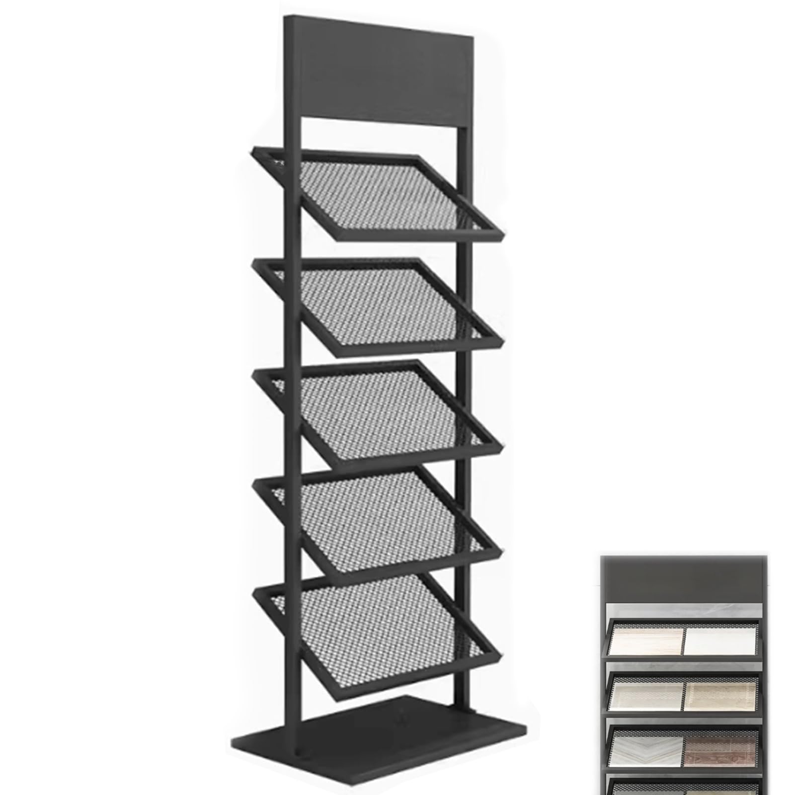 Espositore Metallo Per Campioni Piastrelle E Battiscopa, Rack Da Pavimento Per Legno E Pietra, 10 Slot, Uso Negozi E Supermercati