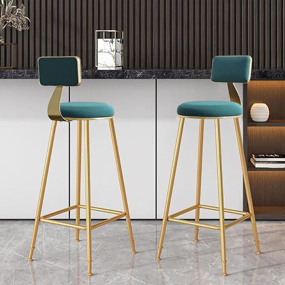 Mumoo Bear Bar Stool Bar Chair High Stool Casual High Chair Modern Dining Chair with Backs, Upholstered Counter Height Stools Bar Chairs for Kitchen, Pub, Breakfast Stool, with Metal Frame (Green, 2)