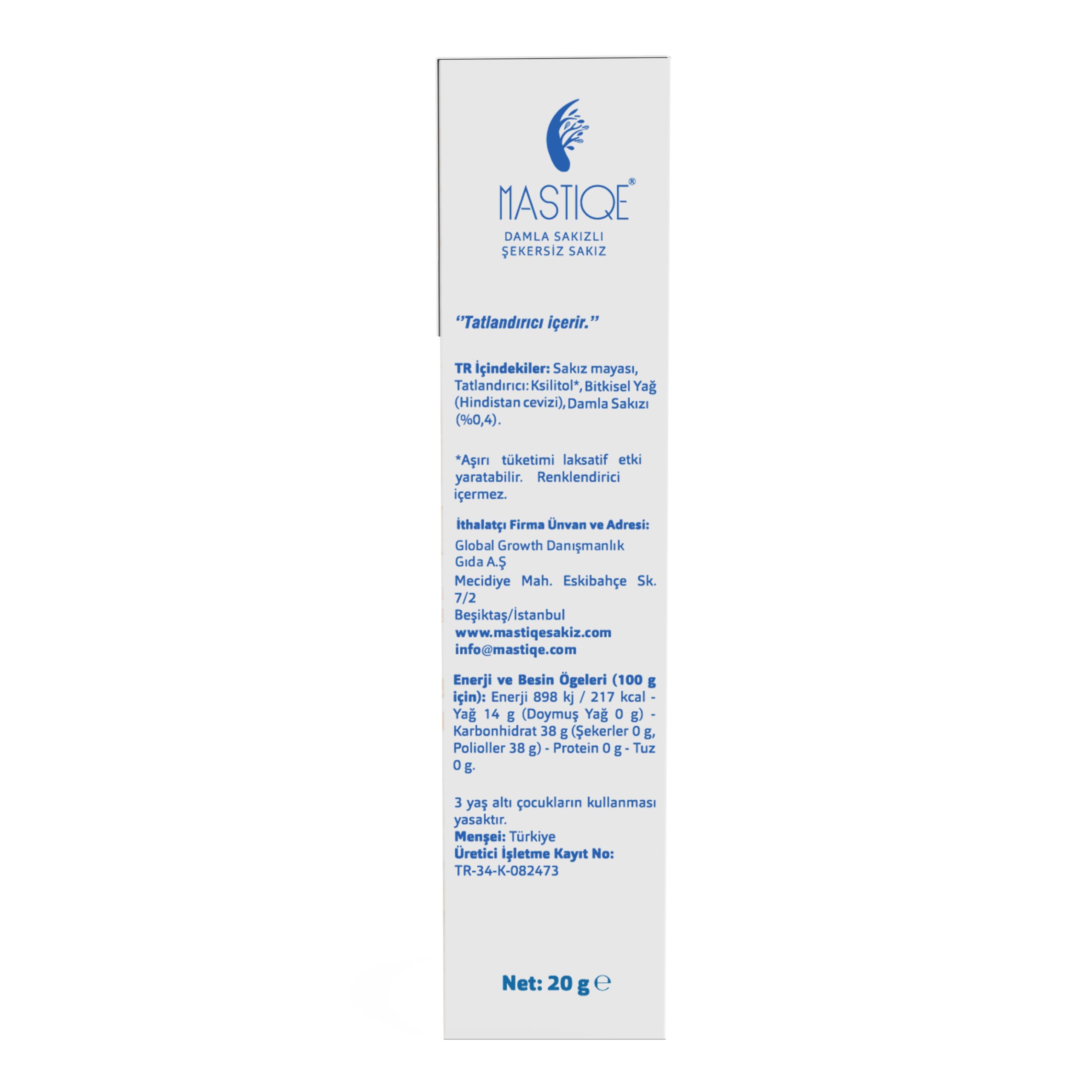 Mastiqe Doğal Aromalı Damla Sakızlı Şekersiz Sakız 20 Grx 12 Adet (Sade)