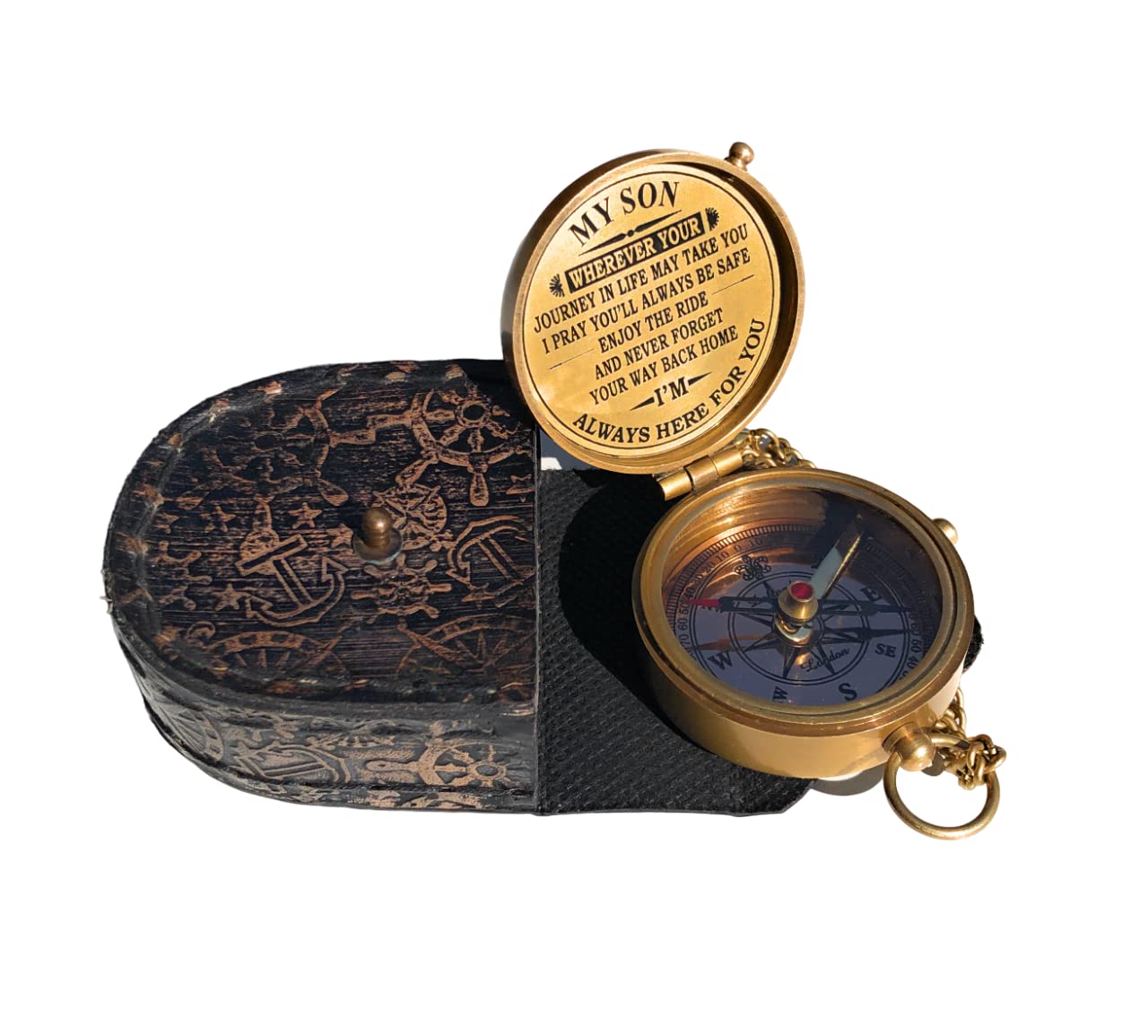 Personalized Brass Compass Engravable My Son Gift for Mom-Dad Graduation, Anniversary, Baptism, Retirement A Perfect and Unique Gift with Leather Case