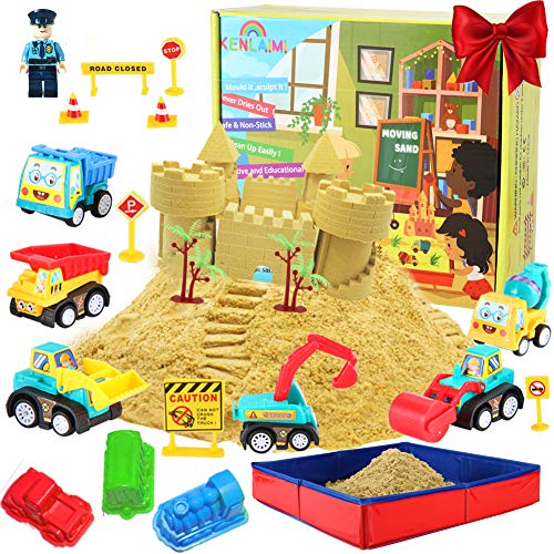Construction Moving Sand Kit - Kenlaimi Play Sand for Kids - Construction Vehicle
