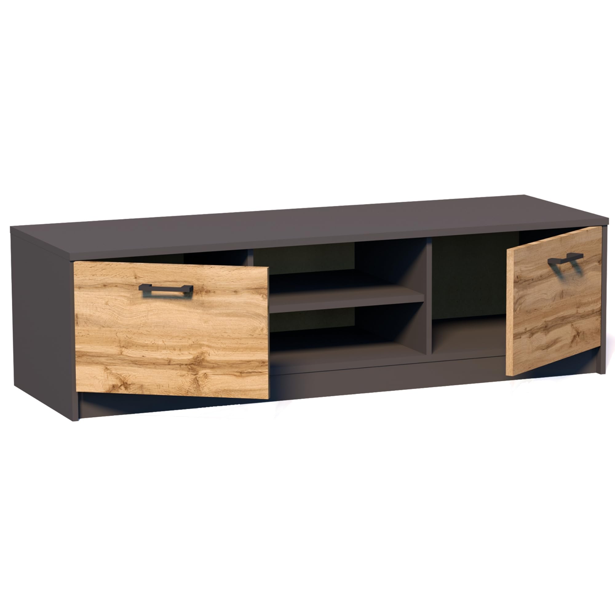 Home Collective Meuble TV Lowboard de 120 cm de Large avec Surface Mate Table TV avec 2 Portes et 1 étagère, en Panneau stratifié, Bord Arrondi et Rails à roulettes en métal Commode TV chêne Graphite