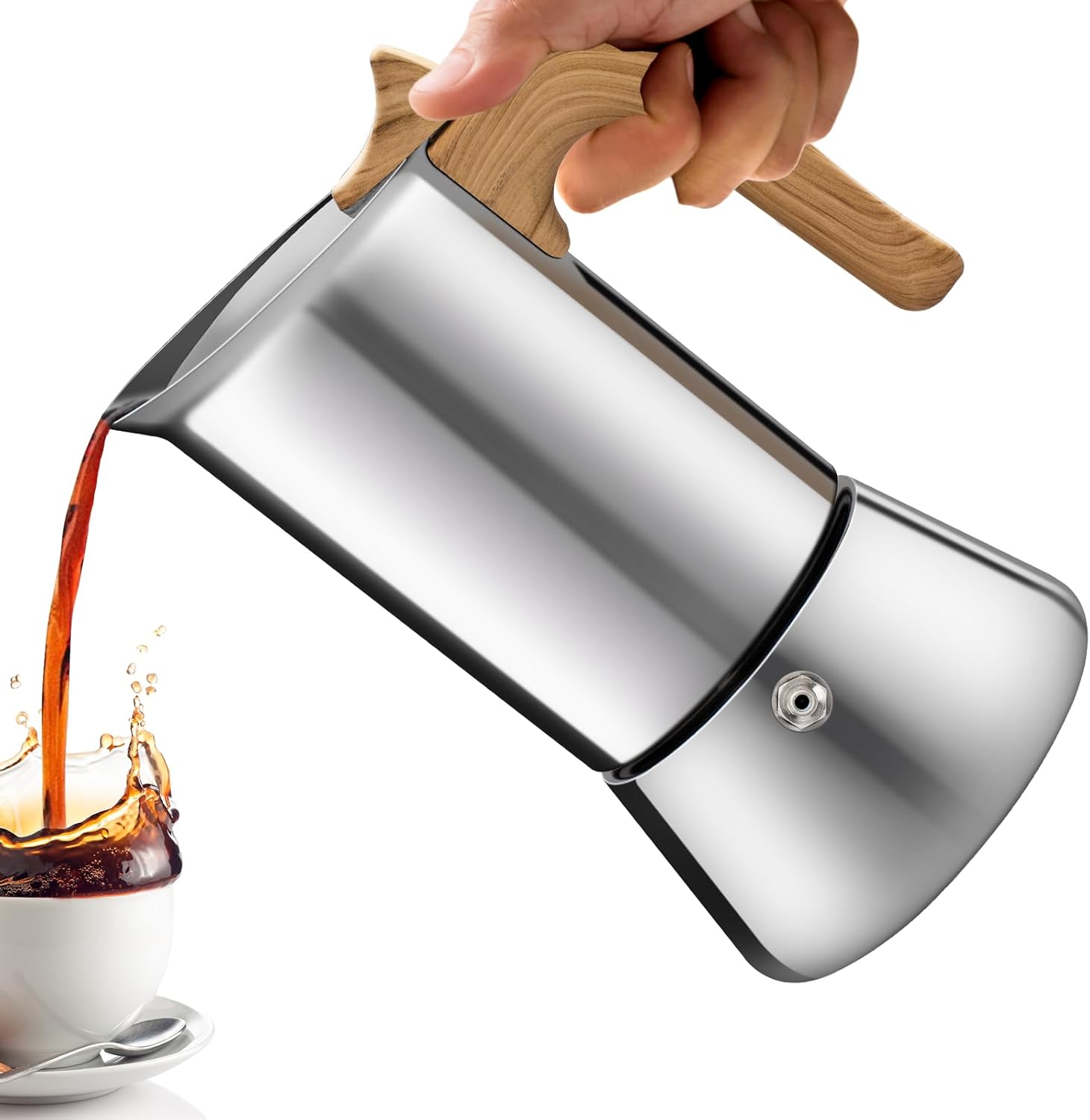 Cafetera de café expreso de acero inoxidable 304, sin revestimiento, 2 tazas, 3.4 fl oz, 3.4 onzas, percolador de moca, Greca, cubano, ideal para