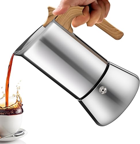 Cafetera de café expreso de acero inoxidable 304, sin revestimiento, 2 tazas, 3.4 fl oz, 3.4 onzas, percolador de moca, Greca, cubano, ideal para