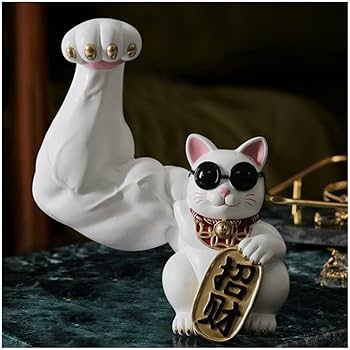 Amazon｜開運猫・樹脂強盗猫 たくましい筋肉腕 23/32/26cm (Color