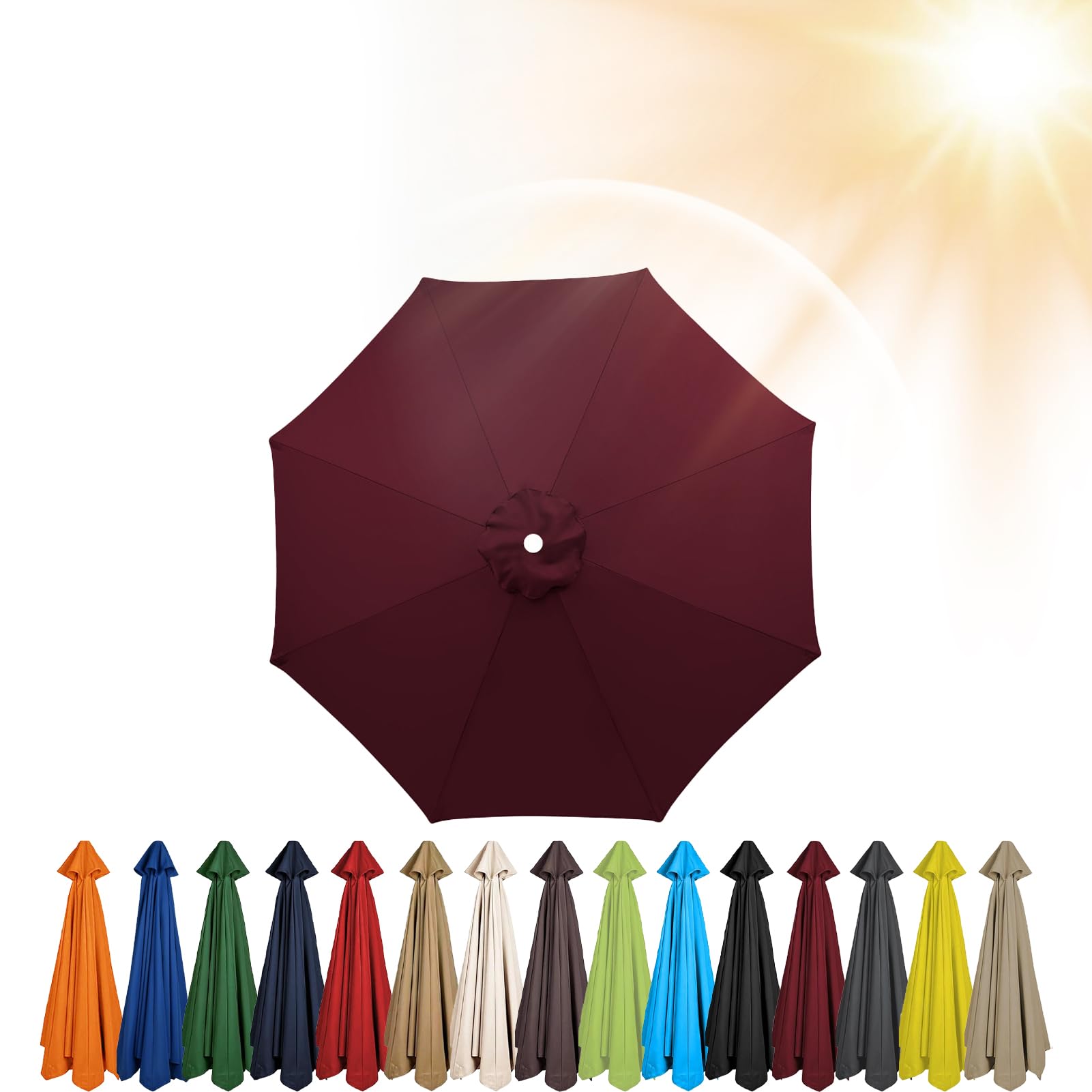 3.5m/3.0m/2.8m/2.7m/2.5m/2.3m/2m Umbrella Replacement Parasol Canopy, 6/8 Ribs Sun Umbrella Replacement Cloth For Patio/Beach/Backyard Parasol Fabric Canopy Cover (Wine Red,8ribs-270cm) โ image 1