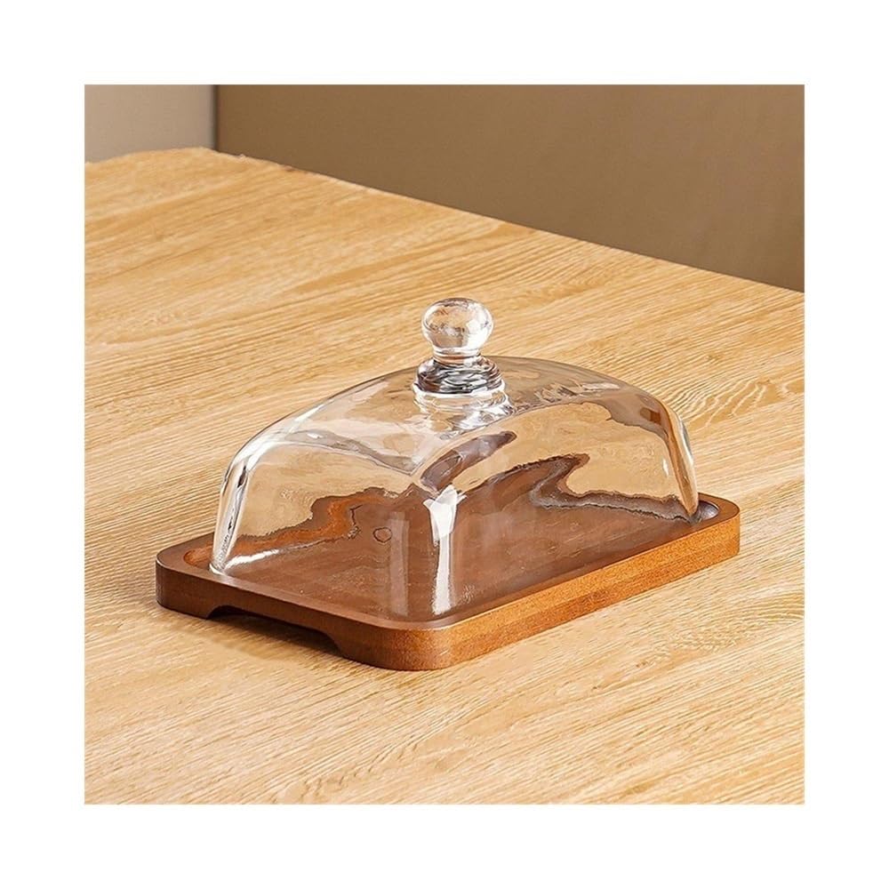 Zyyanshop One Color Butter Dish Wooden And Glass Butter Dish For Cakes, Fruits, Etc. Ideal For Displaying Desserts In Hotels