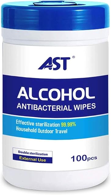 AST Tub of 100x Wipes Thick and Durable Antibacterial 70% Alcohol Cleaning Disinfectant Wipes - For Hard Surfaces, Kitchen, Office, Gym Equipment - Kills 99.99% of Germs, Effective in 10 Seconds