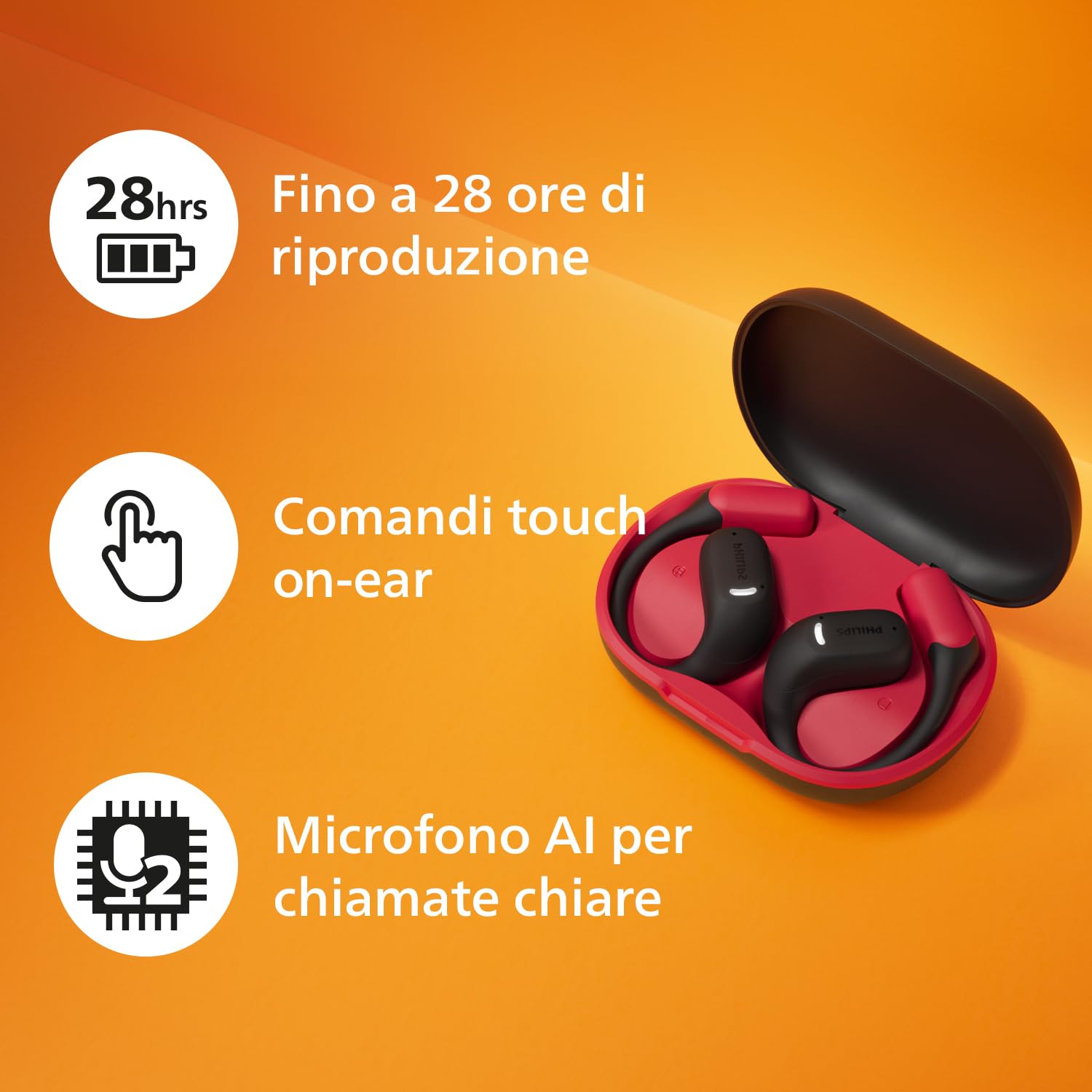 Philips TAA6709 True Wireless Cuffie open-ear Bluetooth per lo sport - Nero
